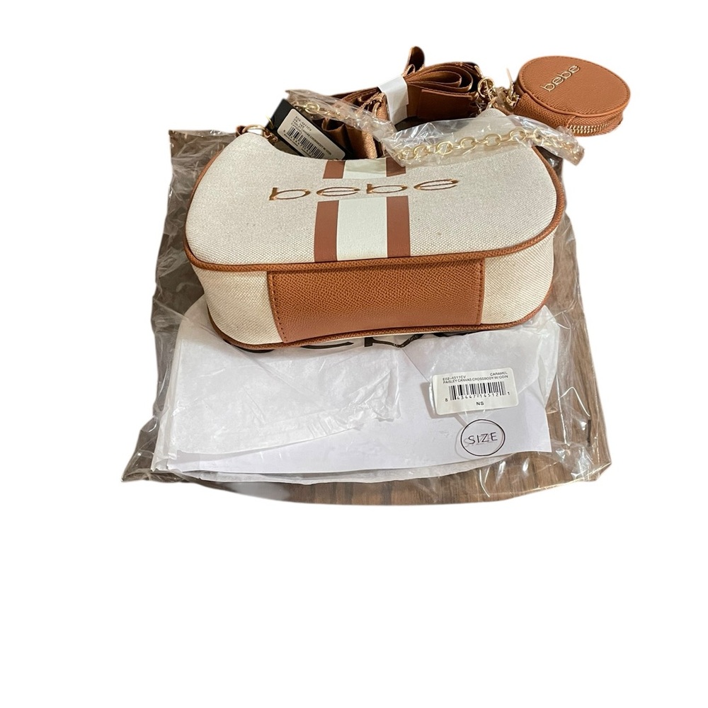 Bebe Tan and White caramel Women's Bag crossbody coin pouch - Picture 2 of 10
